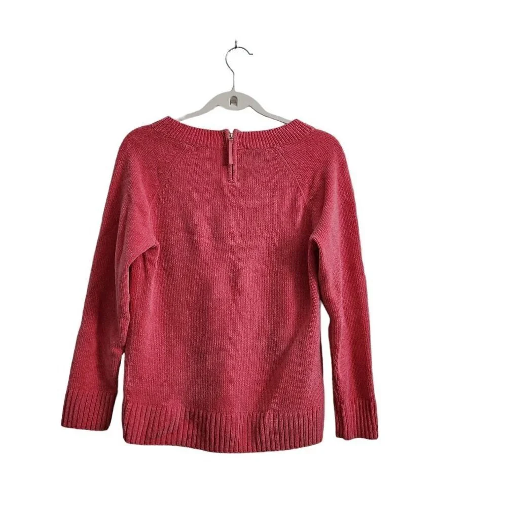 Talbots Chenille Sweater Medium Pink Back Pullover Long Sleeve Crew Neck Cotton - Picture 8 of 11